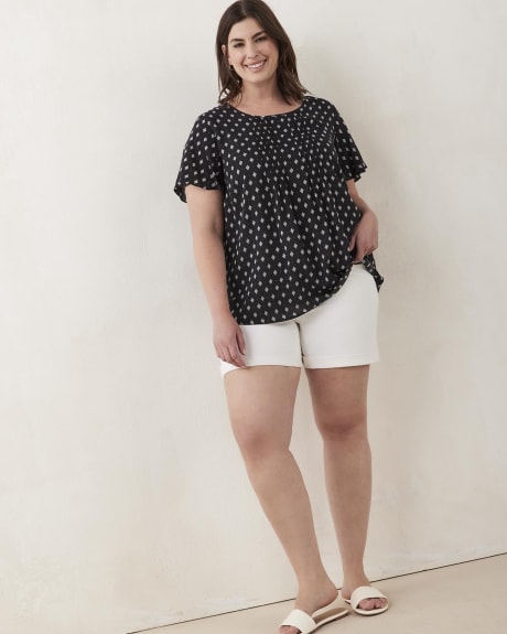 Printed Blouse with Short Flutter Sleeves