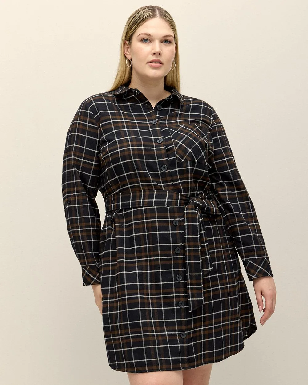 Robe chemisier carreautee mi longue avec ceinture Penningtons