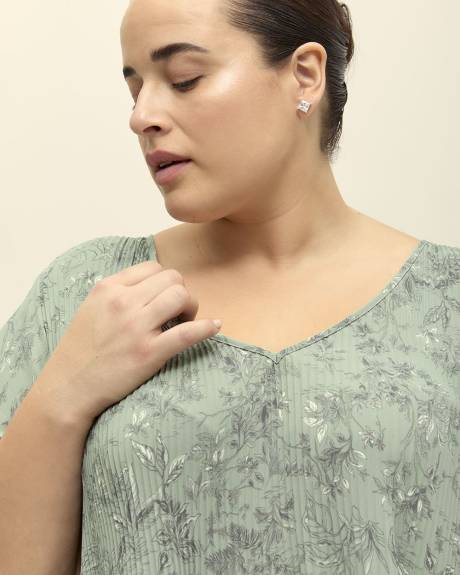 Responsible, Pleated V-Neck Blouse with Short Flutter Sleeves