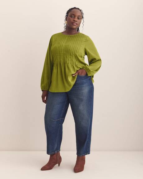 Blouse verte plissée à manches longues