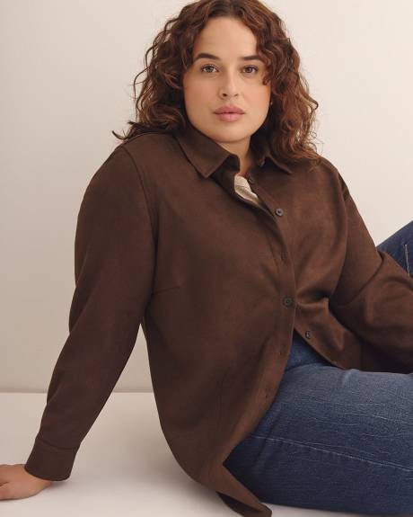 Brown Faux Suede Buttoned-Down Shirt