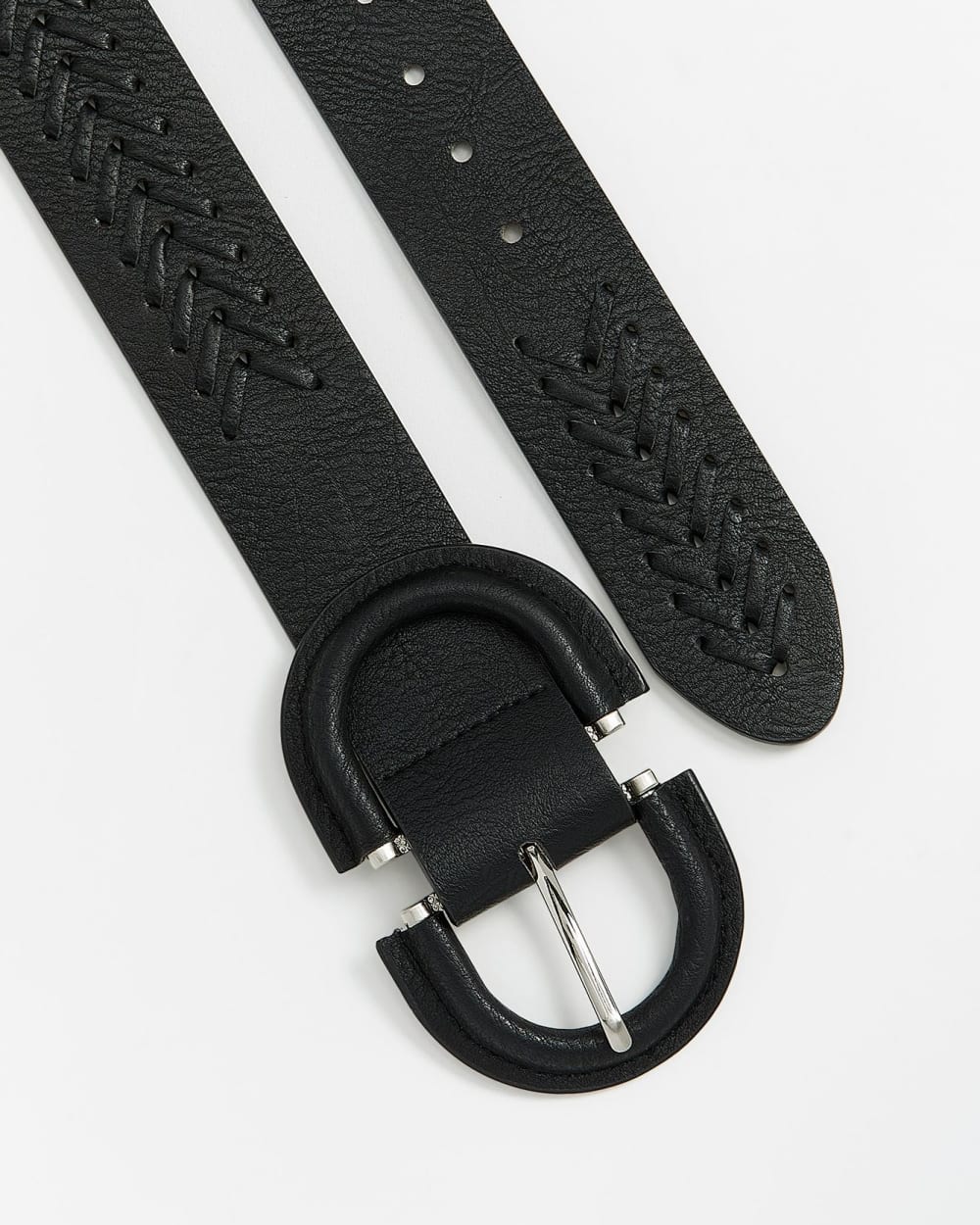 Black Faux Leather Waist Belt with Herringbone Pattern | Penningtons