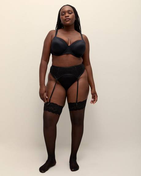 Porte-jarretelles noir sexy avec dentelle et cuir synthétique - Déesse Collection