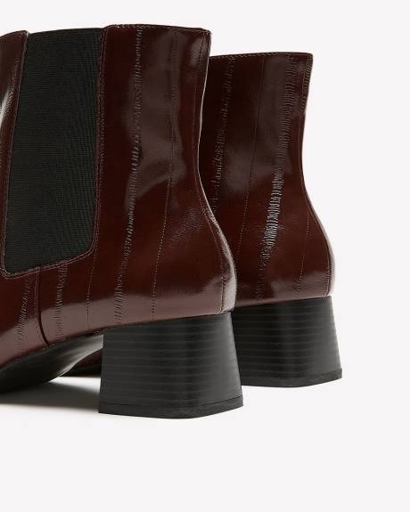 Extra Wide Width, Burgundy Croco Block-Heel Bootie