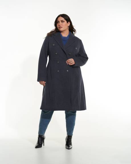 Long Herringbone Military Coat - Addition Elle