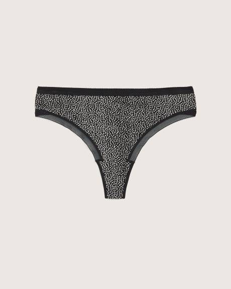 Jersey Cotton Lace Thong, Black and White Print - ti VOGLIO