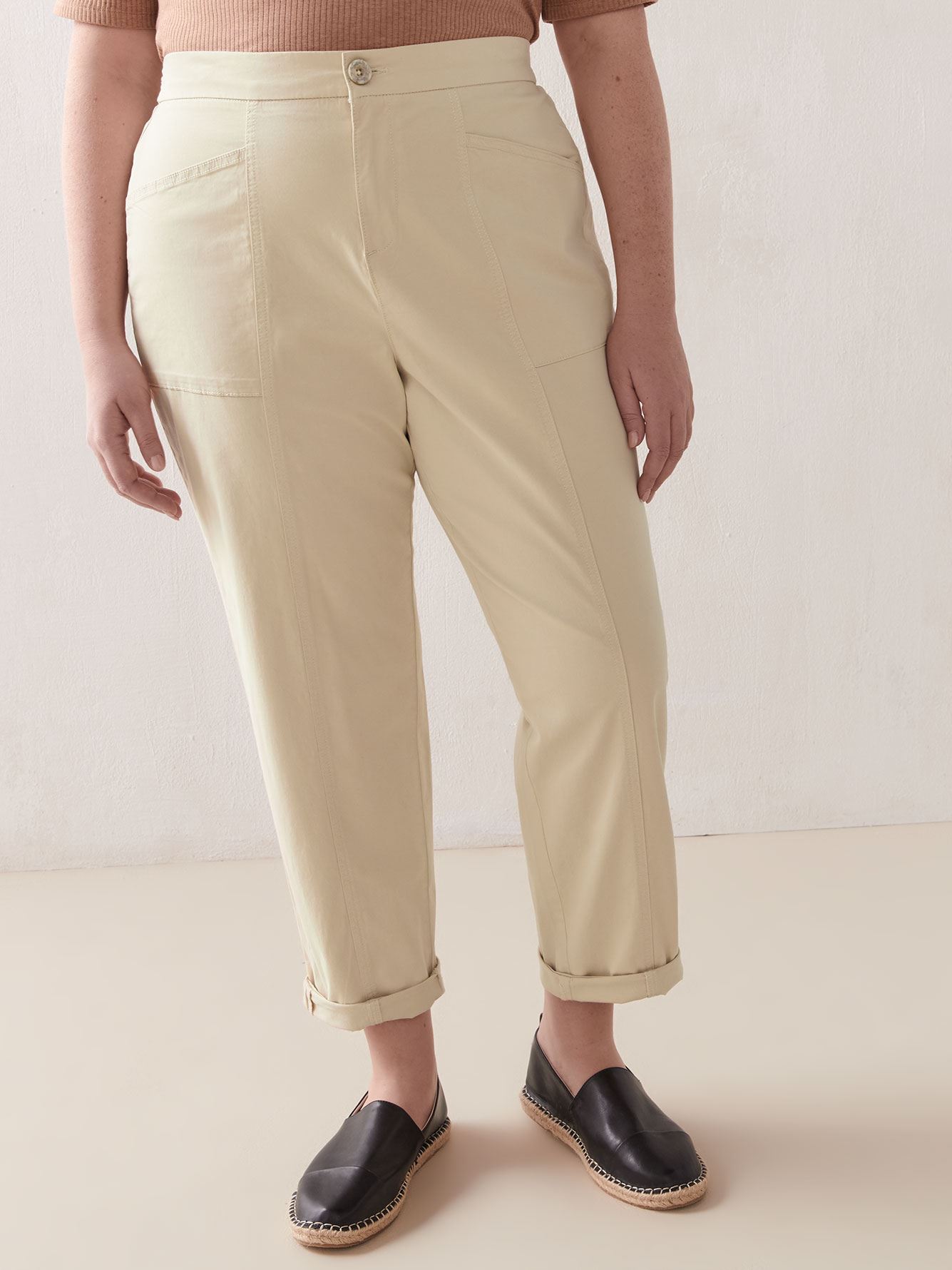 Solid Rolled Cuff Ankle Pant - Addition Elle | Penningtons