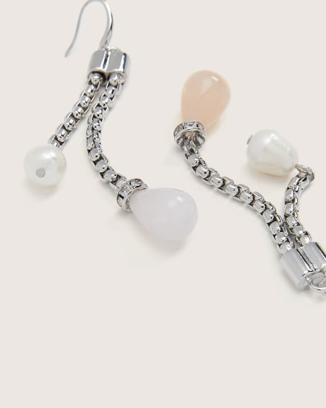 Pendant Earrings with Pearls and Glass Stones