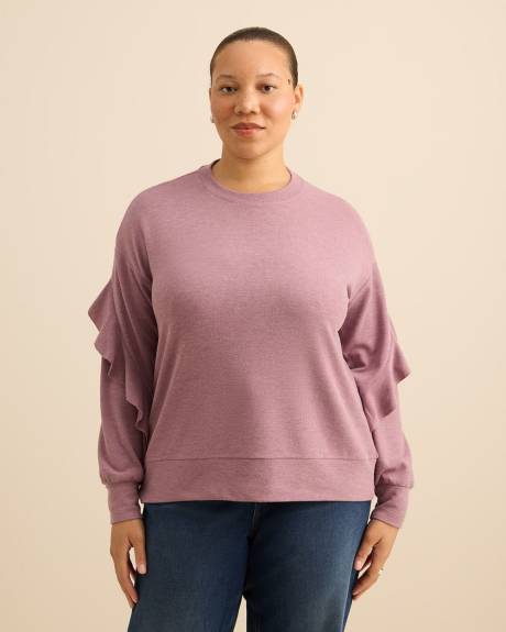 Haut &agrave; col rond et manches longues avec volants - Addition Elle