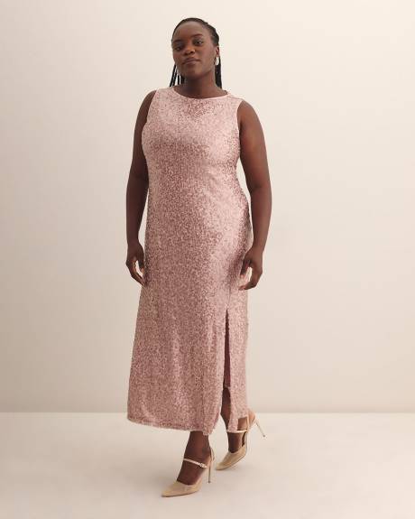 Robe mi-longue sans manches à paillettes avec col bateau - Addition Elle
