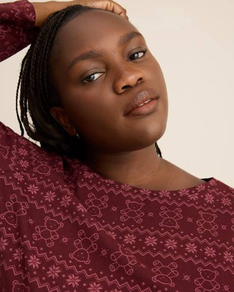 Bear Fair Isle Print Knit Long-Sleeve Tee and Jogger Pant Pyjama Set - ti Voglio