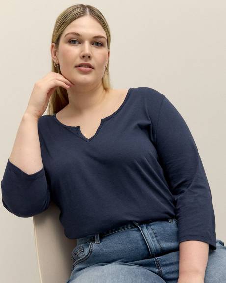 T-shirt à col Henley, coupe girlfriend - Essentiels PENN.