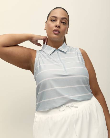 Printed Sleeveless Zip Polo Top - Active Zone