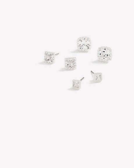 Cubic Zirconia Stud Earrings, Set of 3
