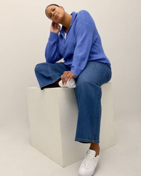 Blue Half-Zip Knit Sweater
