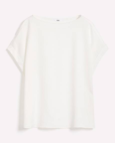 Satin Boat-Neck T-Shirt Blouse
