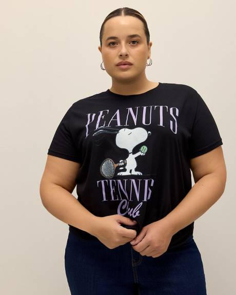 Black License Tee with Peanuts Tennis Club Print