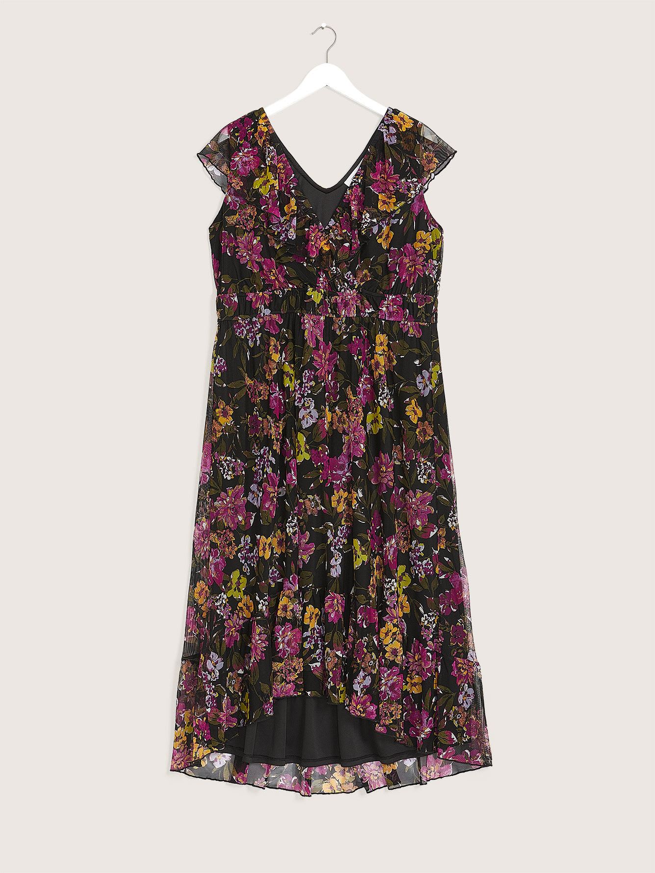 Floral Ruffled Mesh Midi Dress - Addition Elle