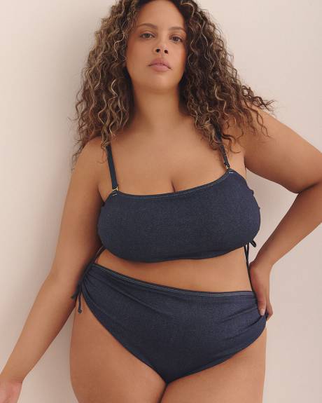 Dark Blue Louise Bandeau Bikini Top with Drawstrings - Nana The Brand