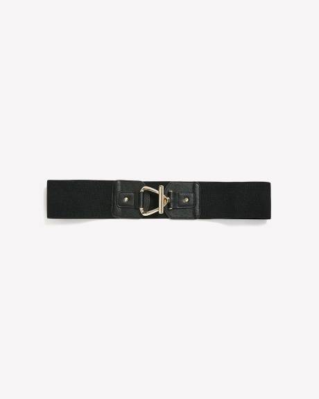 Ceinture élastique noire large avec fermoir triangulaire à bâtonnets