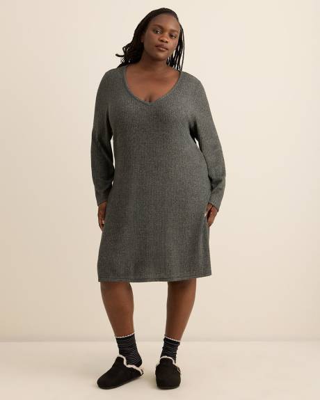 Grey Waffle Knit Long-Sleeve Sleepshirt - ti Voglio Grey Waffle Knit Long-Sleeve Sleepshirt - ti Voglio
