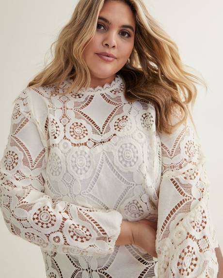 Crochet Blouse with Long Balloon Sleeves