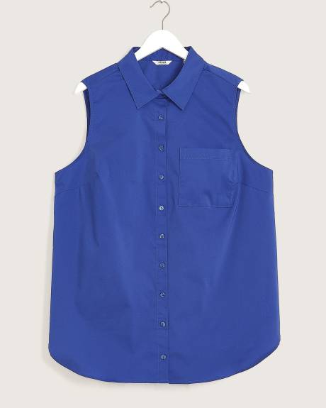 Blue Buttoned-Down Sleeveless Tunic Shirt