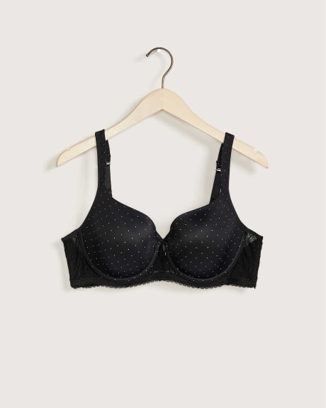 Dot Print T-Shirt Bra With Lace Wing, G-H Cups - Déesse Collection