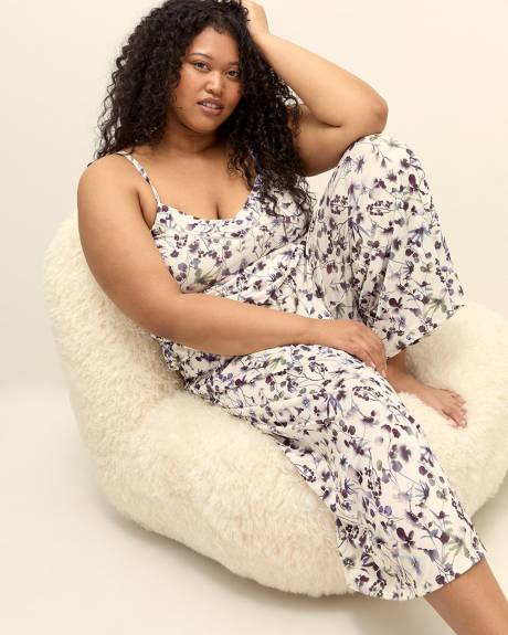 Pantacourt de pyjama fleuri en satin - Déesse Collection