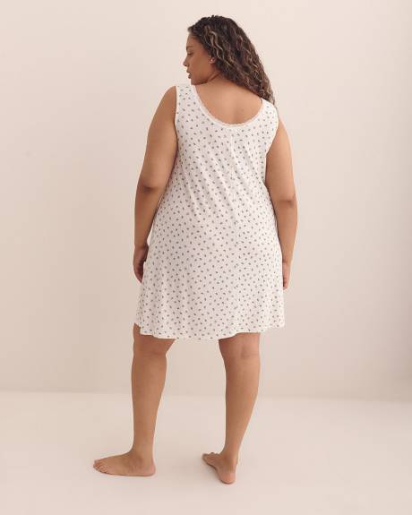 White Printed Knit Cami Nightgown with Lace Neckline - ti Voglio