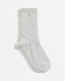 Gray Crew Sock with Embroidered Heart