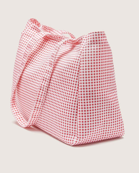 Checkered Tote with Removable Clear Pouch