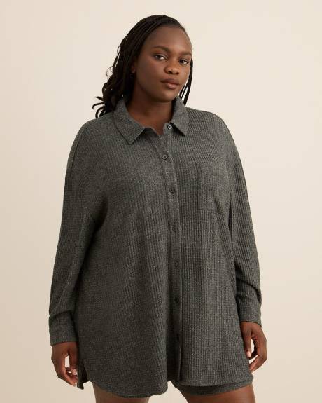 Brushed Waffle Knit Overshirt with Pockets - ti Voglio