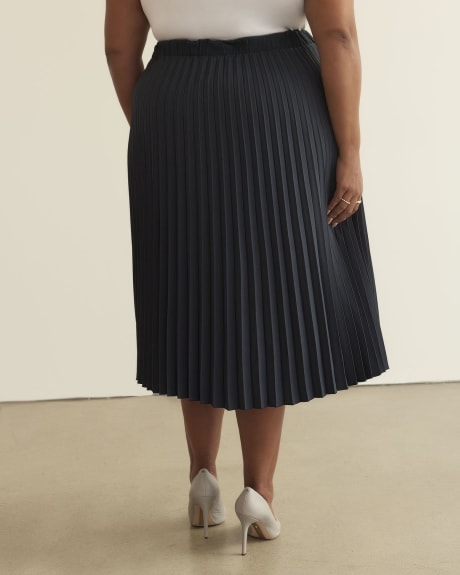 Pleated Satin Midi Skirt with Elastic Waistband