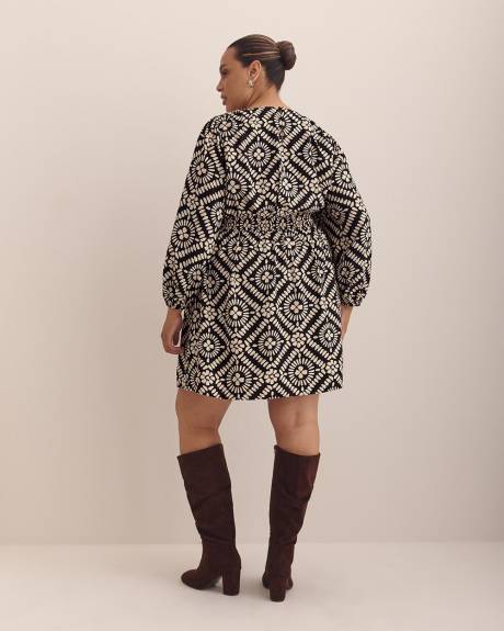 Black Long-Sleeve Fit-and-Flare Short Dress