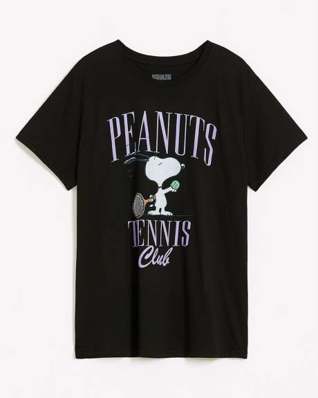 Black License Tee with Peanuts Tennis Club Print