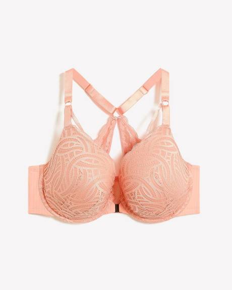 Front-Closure Pink Lace Plunge Bra - Déesse Collection