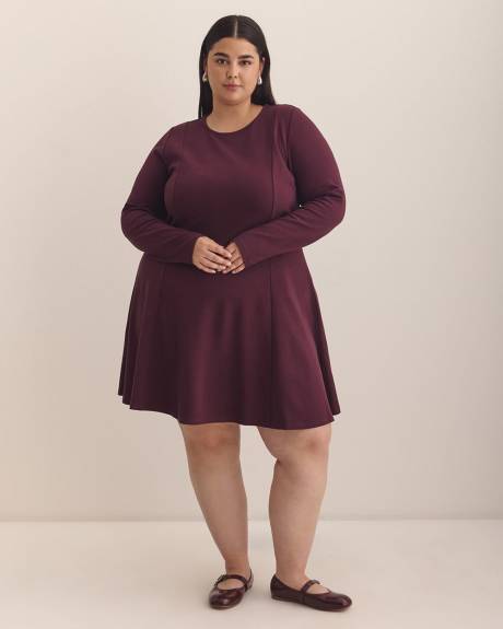 Long-Sleeve Fit and Flare Dress with Princess Seam