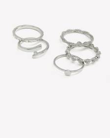 Assorted Rhodium-Plated Rings, Set of 5