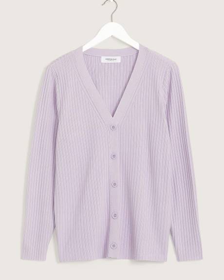 Rib Buttoned-Down Cardigan - Addition Elle