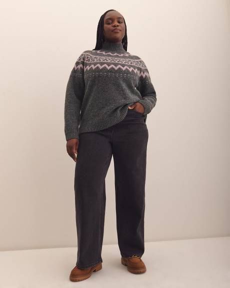 Grey Mock-Neck Sweater with Metallic Fair Isle Print Grey Mock-Neck Sweater with Metallic Fair Isle Print