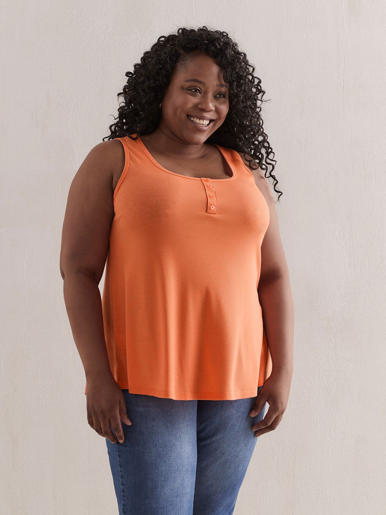 Rib Tank Top With Buttons - In Every Story