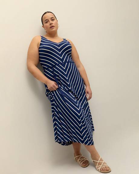 Responsible, Sleeveless Striped Flared Maxi Dress with Belt