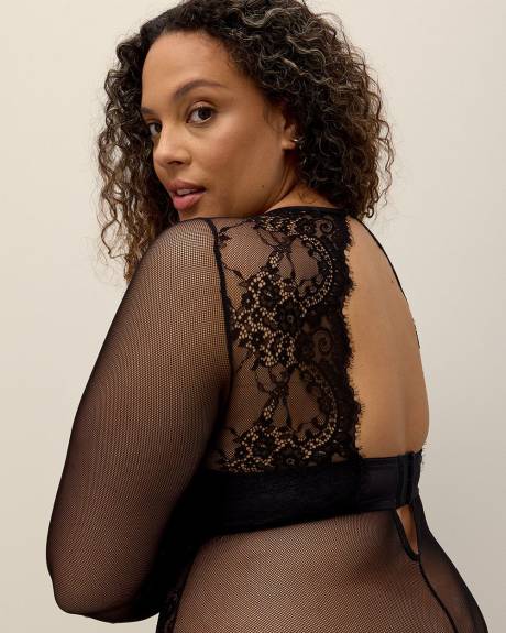 Sexy Underwire Black Lace Long-Sleeve Bodysuit - Déesse Collection