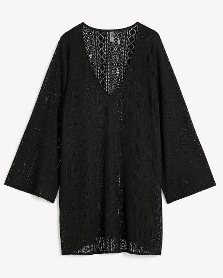 Long-Sleeve Crochet Swim Cover-Up