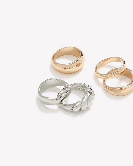 Silver and Golden Assorted Rings, Set of 5