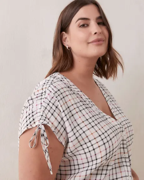 Printed Blouse With Drawstrings at Shoulders - In Every Story