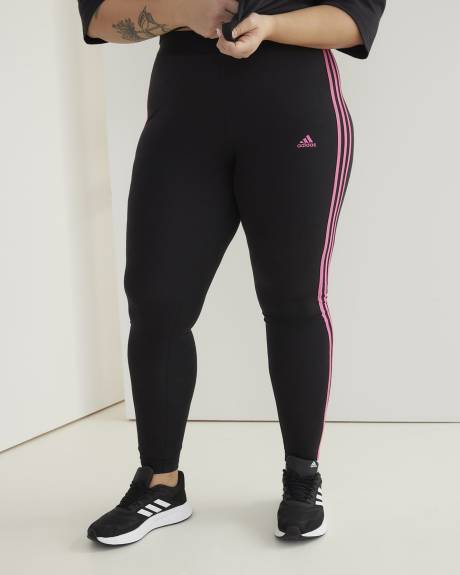 Essentials 3-Stripes Leggings, Black & Fuchsia - adidas