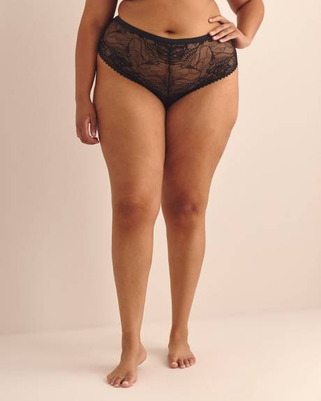 Culotte sexy cheeky en dentelle noire avec maille - Déesse Collection