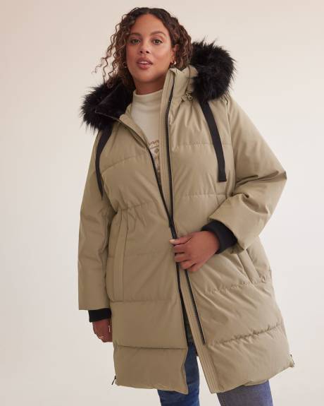 Responsible, Knee-Length Parka with Removable Faux-Fur Hood